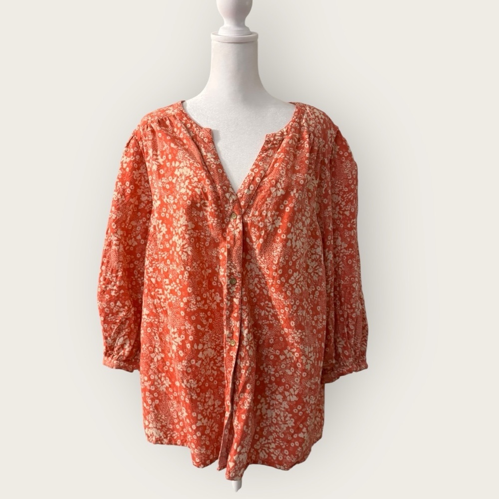 Knox Rose Boho Floral Print Peasant Top XXL